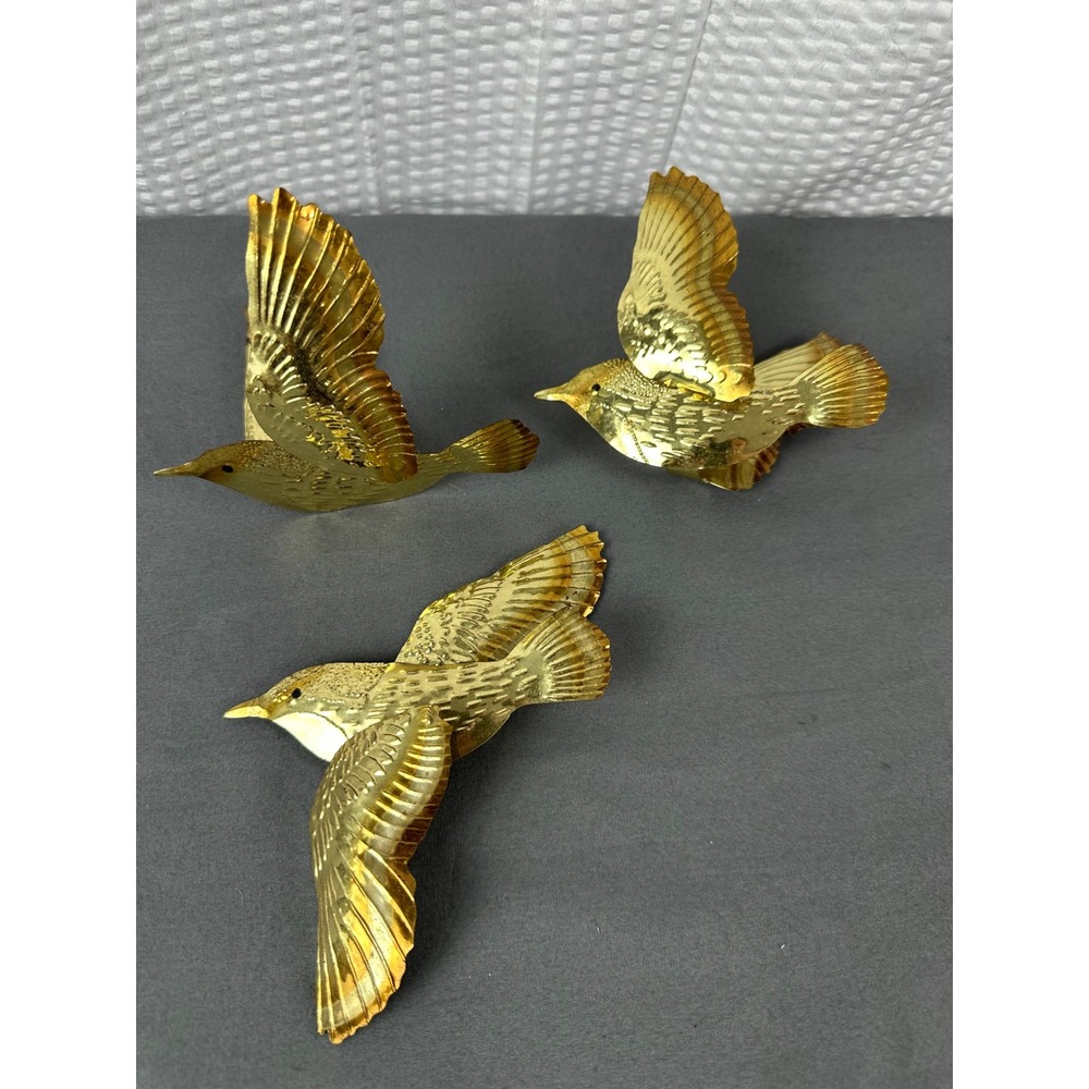 3 Vintage Home Interiors Metal Birds in Flight Wall Hanging Decor Retro MCM
